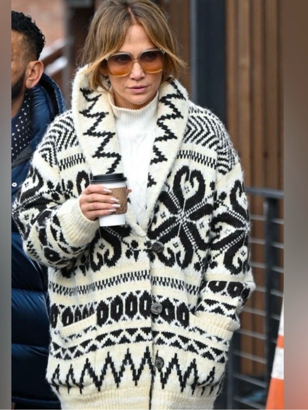 Ralph Lauren Black & Cream Nordic Patterned Shawl-Collar Cardigan